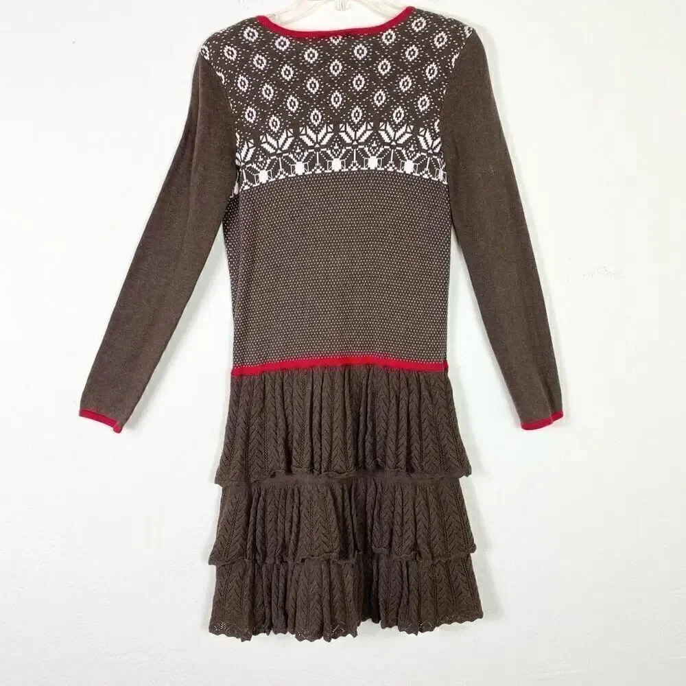 Hanna Andersson Big Girl Brown Layer Fairisle Long Sleeve Holiday Dress Size 14